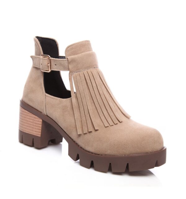beige tasseled buckled women bootie