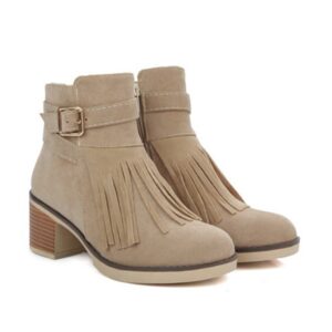 beige tasseled suede women bootie