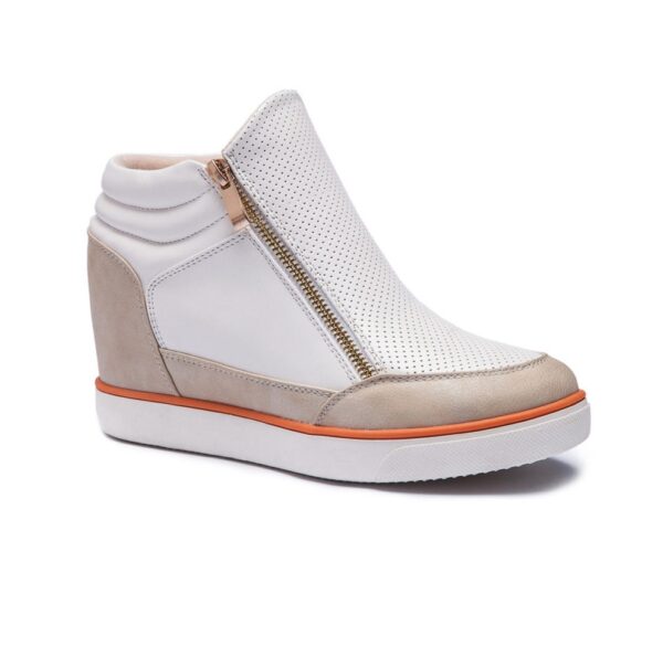 Hidden Heel Zipper Leather Sneakers 6 beige white women hidden increasing height heel leather sneaker