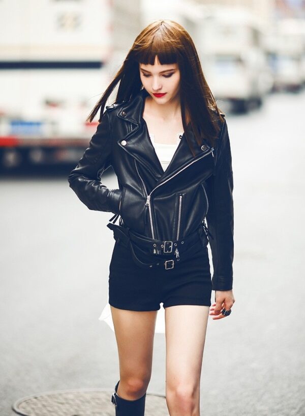 biker style black leather jacket
