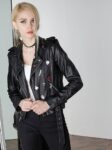 Bold Applique Embellished Crop Leather Biker Jacket