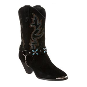 Western Blue Beaded Embroidered Suede Cowboy Boots