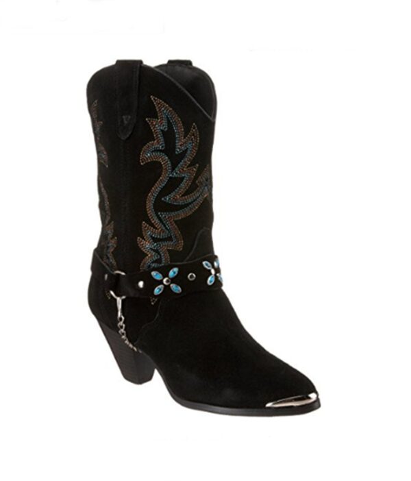 Western Blue Beaded Embroidered Suede Cowboy Boots 1 black bead and embroidered cowboy boot