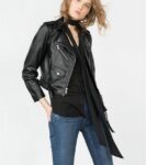 Chic Belted Cropped Soft Vegan Leather Jacket