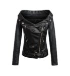 Elegant Wide Neck Vegan Leather Jacket
