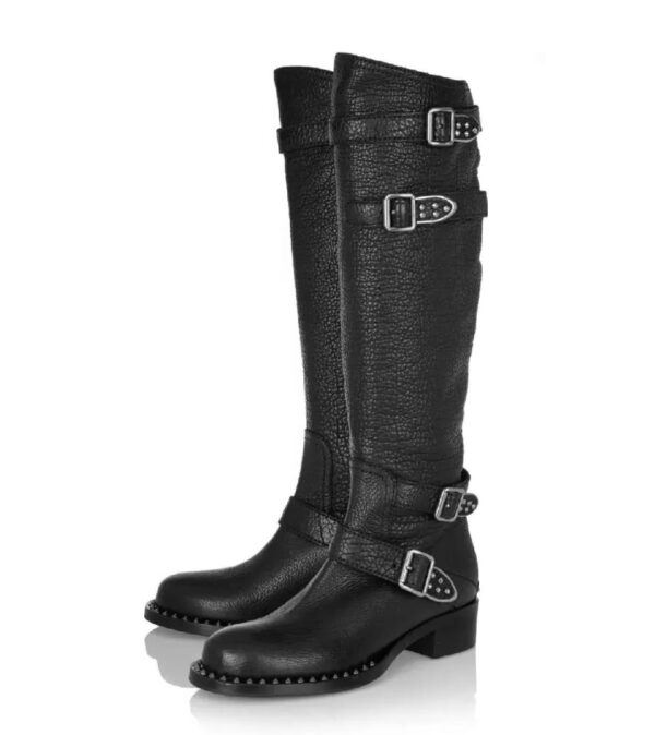 Bold Buckled Knee High Genuine Leather Boots 1 black buckled long leather boot
