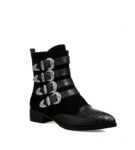 Luxury Black Buckle Detail Suede Ankle Boots