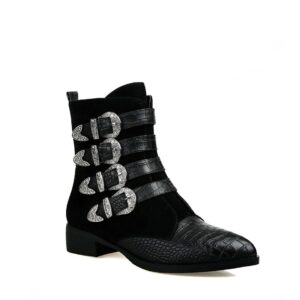Luxury Black Buckle Detail Suede Ankle Boots