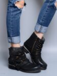 Edgy Distressed Punk Buckle Boots