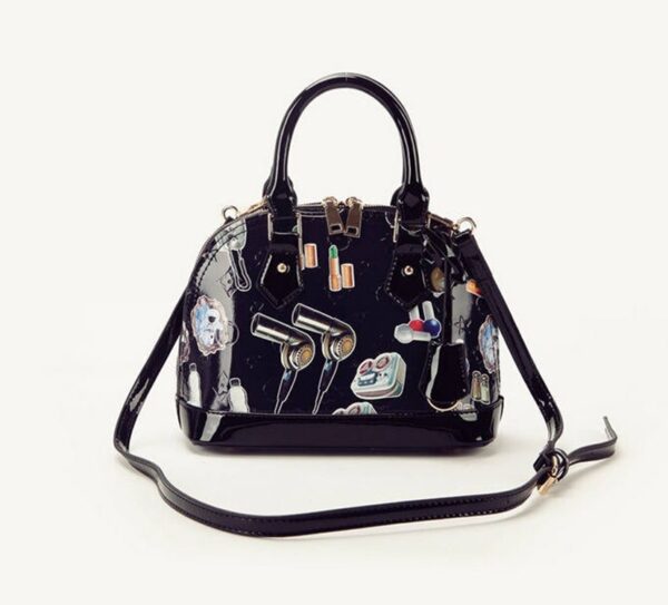 black cartoon printed patent bag