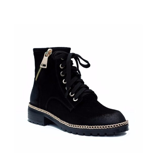 Chic Chain Zipper Embellished Suede Ankle Boots 1 black chained vintage suede boot