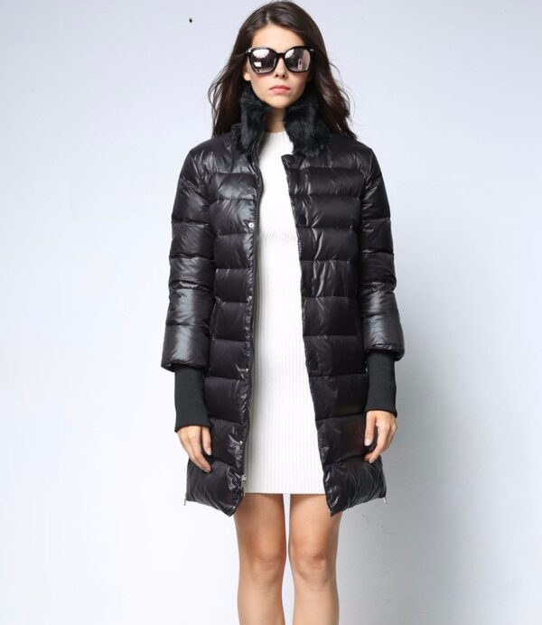 Luxury Fur Collar Puffer Warm Goose Down Coats Parkas 3 black collar furred women parka