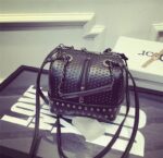 Studded Double Strap Genuine Leather Shoulder Bag