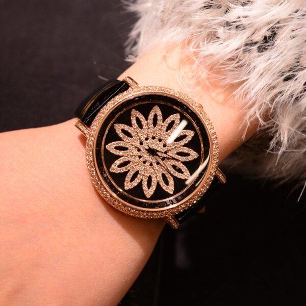 black color leather corded swarovski rhinestone sleeve watch