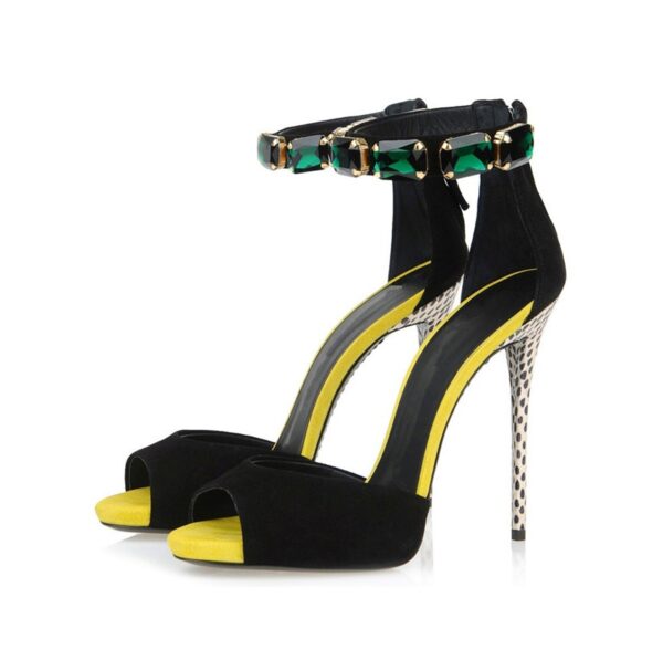 Sparkling Green Stone Black Suede Sandals 1 black colored rhinestone suede sandals