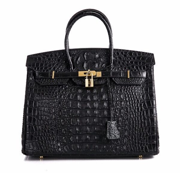 black crocodile patterned tote bag