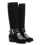 Elegant Embroidered Buckled Genuine Suede Ankle Boots