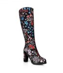 Vibrant Floral Embroidered Black Suede Heeled Boots