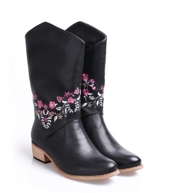 black embroidery embroidered women leather boot