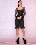 Glamorous Feather Trim Sequin Mini Dress