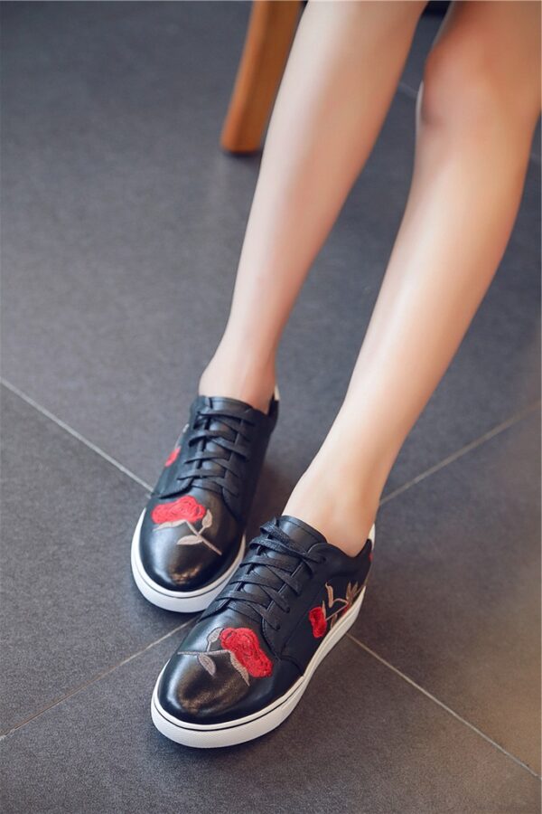 black floral embroidered leather sneaker