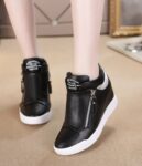 Elevated Rhinestone Height Boost Zipper Vegan Leather Sneakers