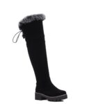 Luxurious Knee High Suede Fur Lined Block Heel Boots