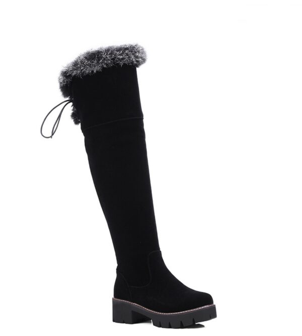 Luxurious Knee High Suede Fur Lined Block Heel Boots 1 black furred long suede boot