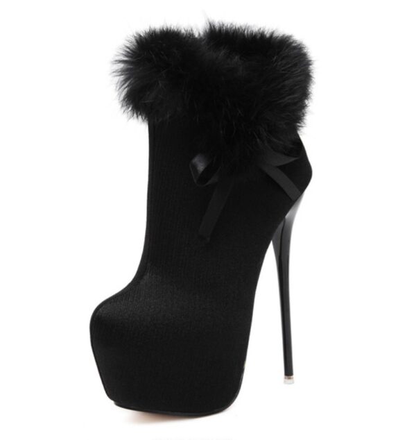 black furred platform shiny boot