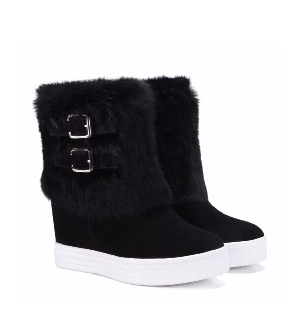 black furred women hidden increasing height heel sneaker boot