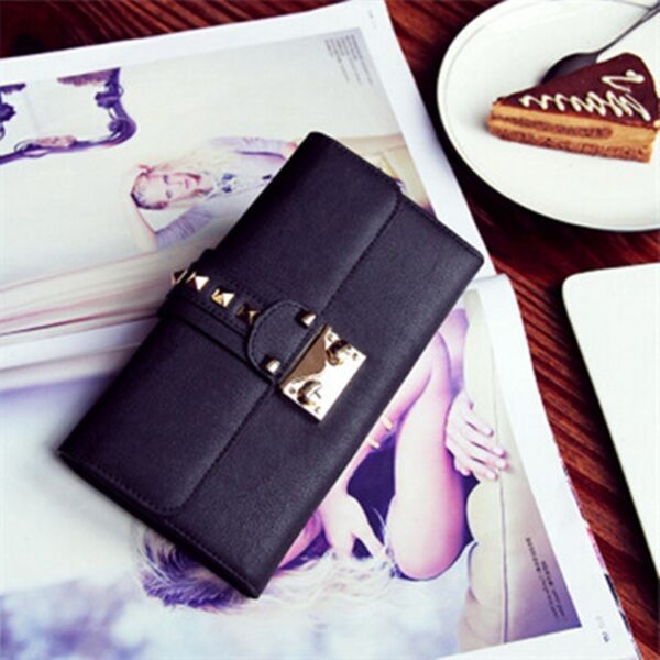 Premium Genuine Leather Studded Slim Wallet 4 black genuine leather studded rivet wallet