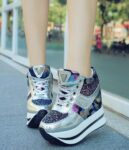 Trendy Camouflage Glitter Hidden Heel Platform Sneakers