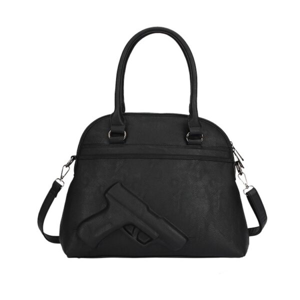 black gun motif leather bag