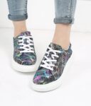 Glossy Hologram Glow Platform Lace-Up Sneakers