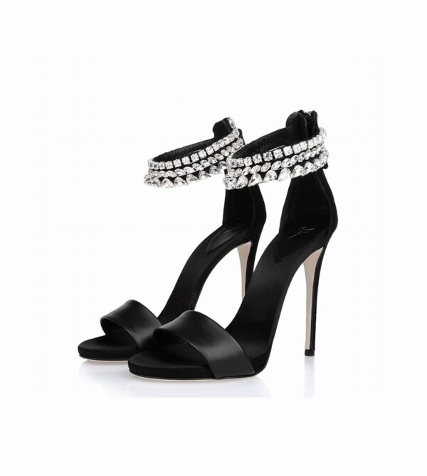black high women high heel rhinestone sandals