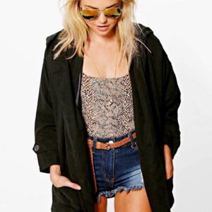 black hooded pocketed thin jacket