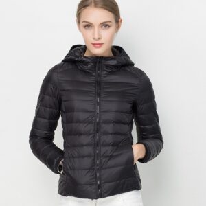 black hooded short puffer jacket