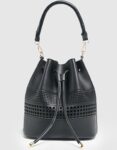 Boho Romantic Laser Cut Ruched Vegan Leather Bucket Bag