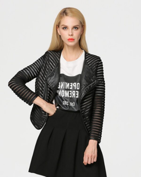 Edgy Bold Laser Cut Slim Fit Leather Jacket 3 black laser cut leather jacket