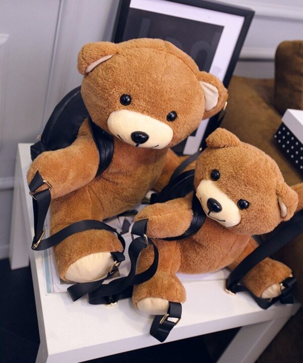 Adorable Teddy Bear Plush Vegan Leather Backpack 1 black leather plush bear backpack rucksack