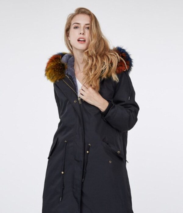 Luxurious Real Fur Lined Hooded Long Winter Parka Coat 4 black long fur hooded parka
