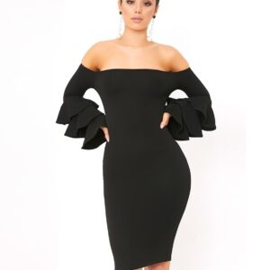 black low shouldered midi dress