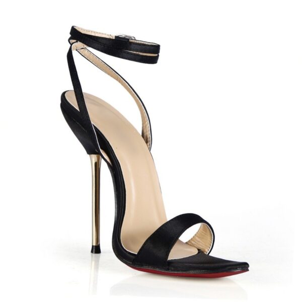 black metal women high heel buckled sandals