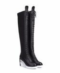 Elegant Black Platform Lace Up Knee High Boots