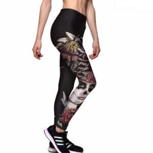Gothic Skull Bird Printed Sports Leggings