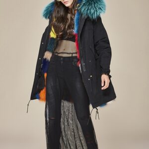 Luxurious Multi-Color Fox Fur Lined Raccoon Hooded Parka Coat