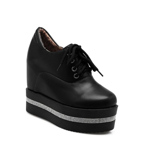 black rhinestone platform women hidden increasing height heel shoes