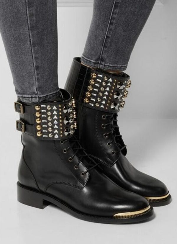 Stylish Round Toe Rivet Studded Buckle Boots 1 black round toe rhinestone women boot