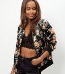 Romantic Floral Print Satin Bomber Jacket