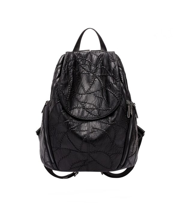 Urban Style Stitched Elegance Genuine Leather Backpack 1 black seam detail backpack rucksack